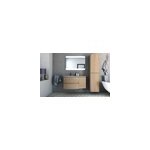 Meuble sous vasque  suspendre vague dcor chne naturel 104 cm + plan vasque en verre blanc + meuble ...