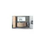 Meuble sous vasque  suspendre vague dcor chne naturel 138 cm + plan vasque en verre blanc + 2 meubles ...