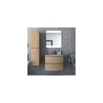 Meuble sous vasque  suspendre vague dcor chne naturel 69 cm + plan vasque en verre blanc
