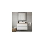 Meuble suspendu blanc brillant l. 100 cm imandra + plan de toilette ch�ne massif hartland, goodhome