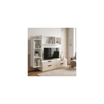 Meuble tv 4 tiroirs blanc et effet ch�ne goodhome atomia h. 150 x l. 225 x p. 37 cm