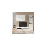 Meuble tv blanc 1 porte et 2 tiroirs avec meuble suspendu goodhome atomia h. 187, 5 x l. 125 x p. 47 ...