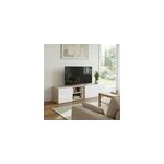 Meuble tv effet ch�ne avec portes blanches brillantes goodhome atomia h. 37, 5 x l. 150 x p. 37 cm