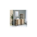Meuble sous vasque � poser avec plan de toilette l. 61 x h. 80 x p. 50 cm, placage ch�ne et cannage, ...
