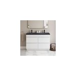 Meuble vasque � poser blanc brillant l. 120 cm imandra + plan double vasque noir r�sine, goodhome
