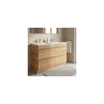 Meuble vasque � poser effet ch�ne l. 120 cm imandra + plan double vasque blanc c�ramique nira, goodhome ...