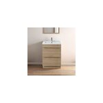 Meuble vasque � poser effet ch�ne l. 60 cm imandra + plan vasque blanc c�ramique lana, goodhome
