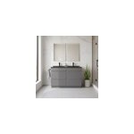 Meuble vasque � poser gris brillant l. 120 cm imandra + plan double vasque noir c�ramique nira, goodhome ...