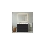 Meuble vasque � poser noir mat l. 120 cm imandra + plan double vasque blanc r�sine mila, goodhome