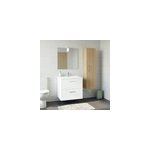 Meuble vasque suspendu blanc l. 60 cm + plan vasque en c�ramique, opah