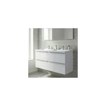 Meuble vasque suspendu blanc brillant l. 120 cm imandra + plan double vasque blanc c�ramique nira, goodhome ...