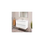Meuble vasque suspendu blanc brillant l. 80 cm imandra + plan vasque blanc cramique nira, goodhome
