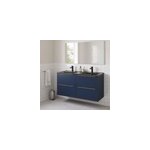 Meuble vasque suspendu bleu nuit mat l. 120 cm imandra + plan double vasque noir c�ramique nira, goodhome ...