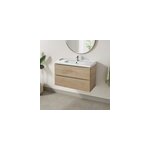 Meuble vasque suspendu effet chne l. 100 cm imandra + plan vasque blanc cramique lana, goodhome