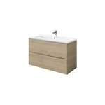 Meuble vasque suspendu effet chêne l. 100 cm imandra + plan vasque blanc céramique nira, goodhome Meuble vasque suspendu effet chêne l. 100 cm imandra + plan vasque blanc céramique nira, goodhome