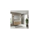 Meuble vasque suspendu effet ch�ne l. 120 cm imandra + plan double vasque blanc c�ramique lana, goodhome ...