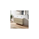 Meuble vasque suspendu effet chne l. 120 cm imandra + plan double vasque blanc cramique nira, goodhome ...