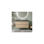 Meuble vasque suspendu effet ch�ne l. 120 cm imandra + plan double vasque noir r�sine mila, goodhome