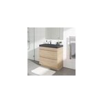 Meuble vasque suspendu effet ch�ne l. 80 cm imandra + plan double vasque noir r�sine mila, goodhome