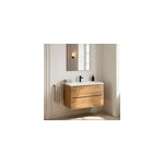 Meuble vasque suspendu effet noyer l. 100 cm imandra + plan vasque blanc c�ramique nira, goodhome