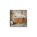 Meuble vasque suspendu effet noyer l. 120 cm imandra + plan double vasque blanc r�sine mila, goodhome ...