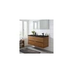 Meuble vasque suspendu effet noyer l. 120 cm imandra + plan double vasque noir c�ramique nira, goodhome ...