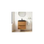 Meuble vasque suspendu effet noyer l. 60 cm imandra + plan vasque noir c�ramique nira, goodhome
