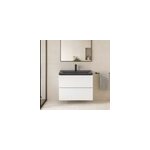 Meuble vasque suspendu faible profondeur blanc brillant l. 80 cm imandra + plan vasque noir c�ramique ...