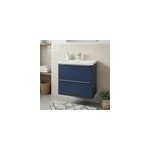 Meuble vasque suspendu faible profondeur bleu nuit mat l. 60 cm imandra + plan vasque blanc c�ramique, ...