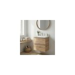Meuble vasque suspendu faible profondeur effet ch�ne l. 60 cm imandra + plan vasque blanc c�ramique nira, ...