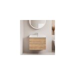 Meuble vasque suspendu faible profondeur effet chne l. 80 cm imandra + plan vasque blanc cramique nira, ...