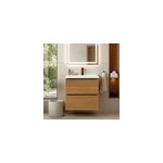 Meuble vasque suspendu faible profondeur effet noyer l. 60 cm imandra + plan vasque blanc c�ramique nira, ...