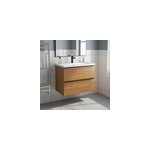 Meuble vasque suspendu faible profondeur effet noyer l. 80 cm imandra + plan vasque blanc c�ramique nira, ...