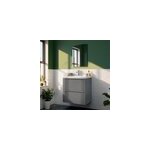 Meuble vasque suspendu faible profondeur gris brillant l. 60 cm imandra + plan vasque blanc c�ramique ...