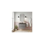 Meuble vasque suspendu faible profondeur gris brillant l. 80 cm imandra + plan vasque noir c�ramique ...