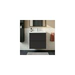 Meuble vasque suspendu faible profondeur noir mat l. 60 cm imandra + plan vasque blanc c�ramique nira, ...
