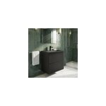 Meuble vasque suspendu faible profondeur noir mat l. 60 cm imandra + plan vasque noir c�ramique nira, ...