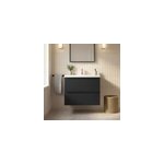 Meuble vasque suspendu faible profondeur noir mat l. 80 cm imandra + plan vasque blanc c�ramique nira, ...