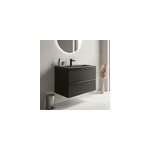 Meuble vasque suspendu faible profondeur noir mat l. 80 cm imandra + plan vasque noir c�ramique nira, ...