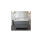 Meuble vasque suspendu gris brillant l. 120 cm imandra + plan double vasque blanc c�ramique lana, goodhome ...
