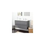 Meuble vasque suspendu gris brillant l. 120 cm imandra + plan double vasque blanc r�sine mila, goodhome ...
