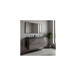 Meuble vasque suspendu gris brillant l. 120 cm imandra + plan double vasque noir r�sine mila, goodhome ...