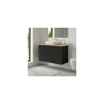 Meuble vasque suspendu noir mat l. 100 cm imandra + plan de toilette effet ch�ne, goodhome