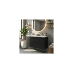 Meuble vasque suspendu noir mat l. 120 cm imandra + plan double vasque blanc c�ramique nira, goodhome ...
