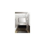 Meuble vasque suspendu noir mat et verre fum l. 120 cm + plan vasque blanc cramique pour 2 robinets, ...