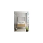 Meuble vasque suspendu plaqu� ch�ne miel stri� l. 120 cm + plan vasque pour 2 robinets blanc brillant ...