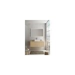 Meuble vasque suspendu plaqu� ch�ne miel stri� l. 120 cm + plan de toilette plaqu� ch�ne miel pour 1 ...