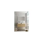 Meuble vasque suspendu plaqu� ch�ne miel stri� l. 120 cm + plan de toilette plaqu� ch�ne miel pour 2 ...