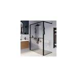Paroi de douche � l'italienne l. 140 x h. 195 cm, verre transparent, profil�s noir, goodhome evanna + ...