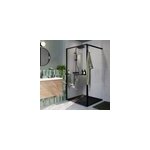Paroi de douche � l'italienne l. 100 x h. 195 cm, verre transparent, profil�s noir, goodhome evanna + ...